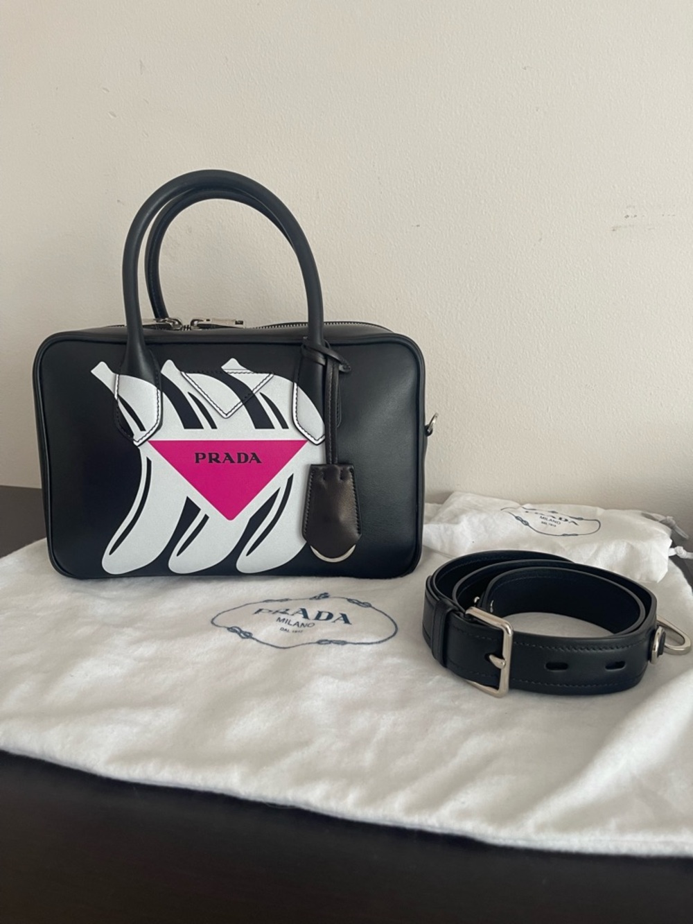 Prada Runway Rare Mirage Banana Print Calf Leather Bowling Bag